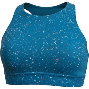 Brooks Sports Bra Women Medium Blue Paint Splatter High Neck Racerback Mesh